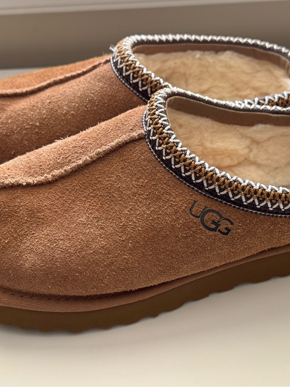 UGG Tassman in Chestnut Brown Suede Shearling Moccasin Slippers